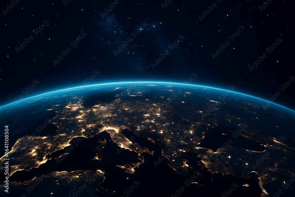 Fototapeta premium Night View of Earth from Space with City Lights