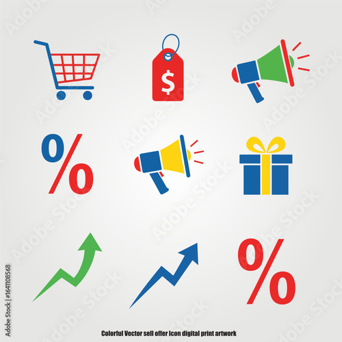Colorful vector icons for shopping, sales, and business growth