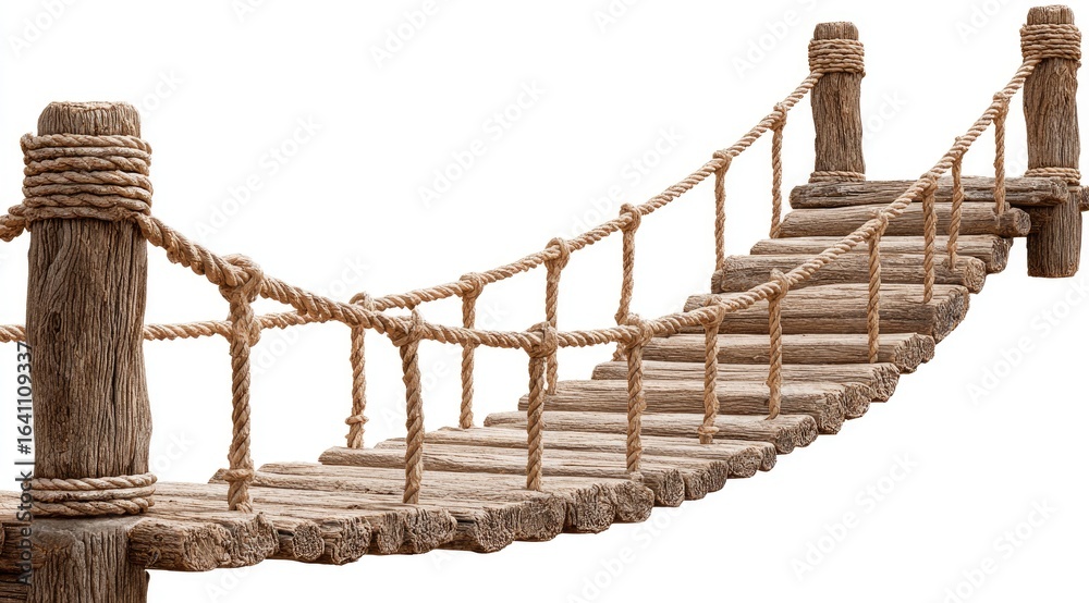 Fototapeta premium Wooden rope bridge angled view
