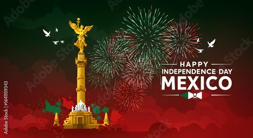 Golden Angel of Independence Celebrates Mexico with Festive Patriotic Fireworks