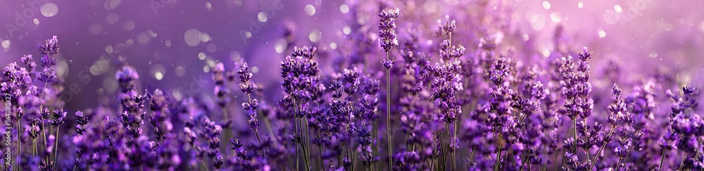 Fototapeta premium Lush purple lavender field, soft bokeh