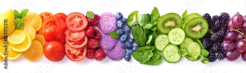Colorful array of sliced fruits and vegetables