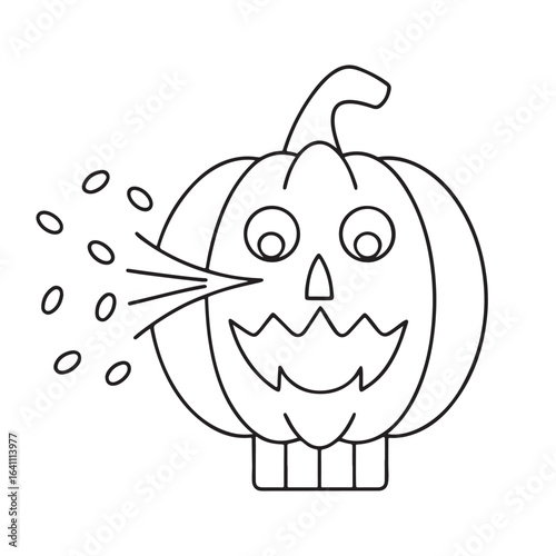 Cartoon Jack-o- Lantern Pumpkin Spitting Seeds on a White Background halloween jack-o-lantern