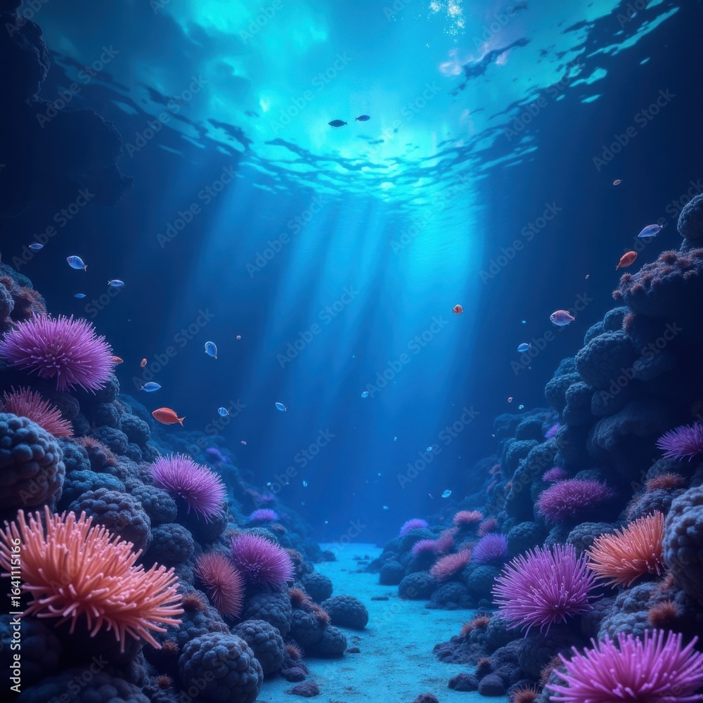 Fototapeta premium Sunlight Filtering Through an Underwater Coral Reef Ecosystem