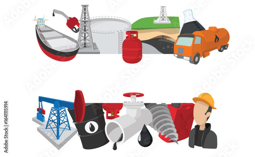 Oil industry process from extraction to refining and transport, with an engineer supervising operations