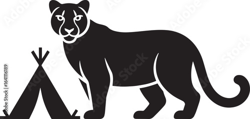 Silhouette of a Panther with a Teepee A Symbol of Wilderness and Native Heritage
