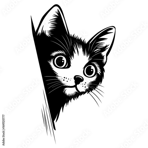 portrait cat peeking silhouette vector