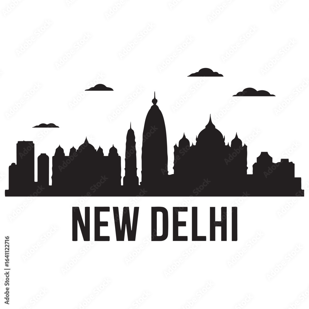 Fototapeta premium New Delhi skyline silhouette. Landscape New Delhi, India. Vector illustration. Vector black silhouette. with white background.