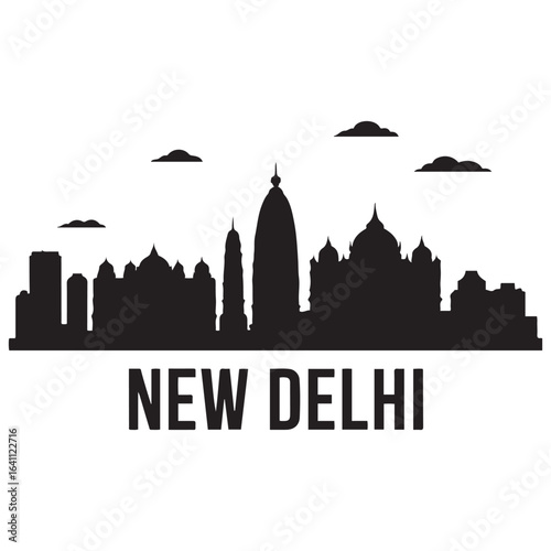 New Delhi skyline silhouette. Landscape New Delhi, India. Vector illustration. Vector black silhouette. with white background.