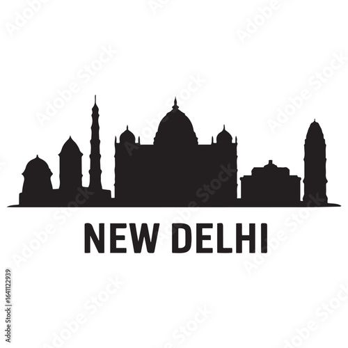 New Delhi skyline silhouette. Landscape New Delhi, India. Vector illustration. Vector black silhouette. with white background.