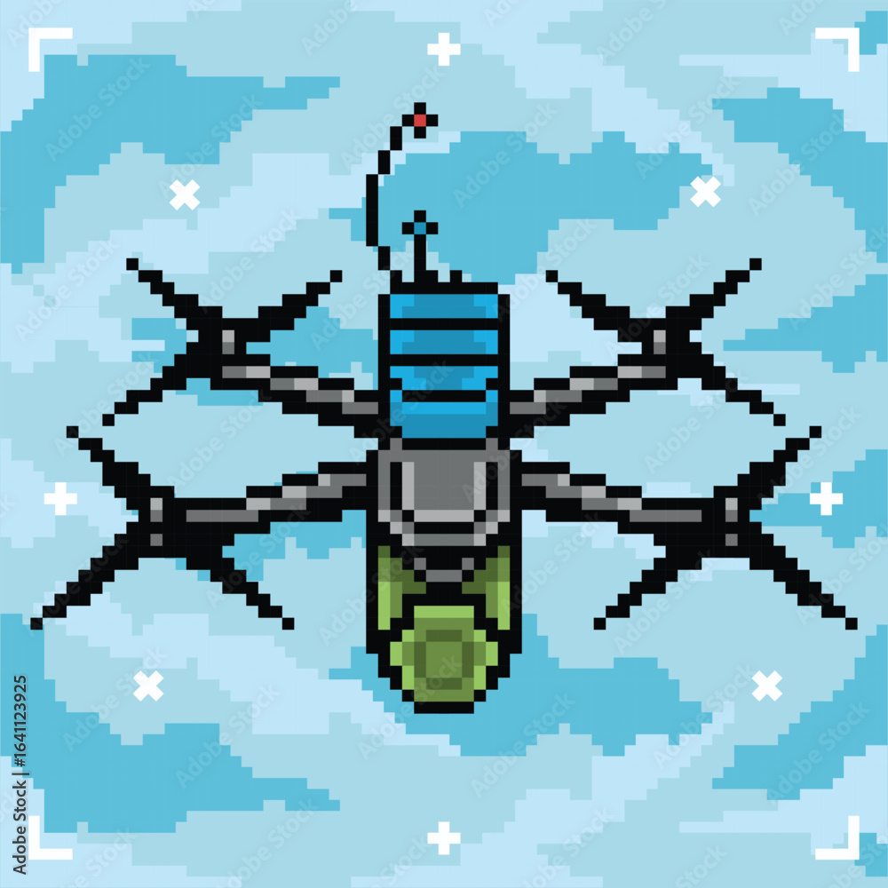 Fototapeta premium Pixel art military drone illustrations vector 
