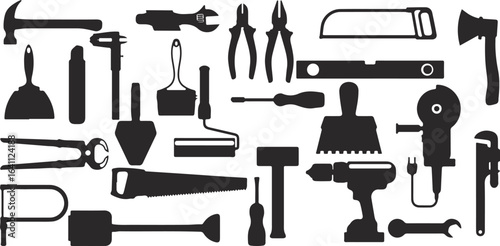 Cleaning Tools Silhouette Vector – Household, Broom, Mop, Brush, Duster, Sweeper, Cleaning Supplies, Maintenance, Chores, Domestic, Equipment, Hygiene, Housework, Minimal, Black, Toolkit, Vector
