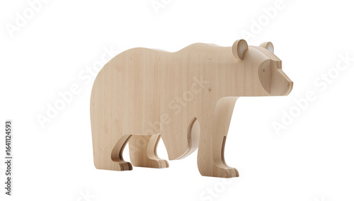 Wooden bear figurine with minimalist design standing on a black background