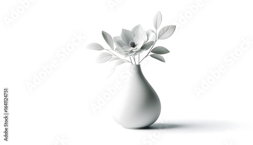 Pristine white porcelain vase holding delicate magnolia blossoms in a minimalist, serene composition on a plain background.