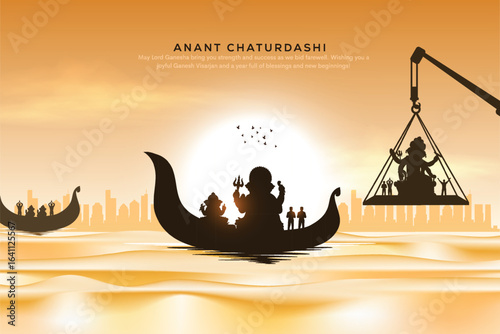 Happy anant chaturdashi or Ganesh visarajn banner design of Indian festival. Creative vector template.	