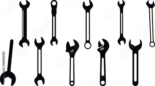 Wrench and Spanner Tools Vector Set – Hand Tools, Mechanic, Repair, Construction, Workshop, Hardware, DIY, Maintenance, Industrial, Equipment, Adjustable, Engineering, Steel, Metal, Household, Toolkit