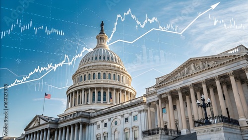 Capitol building with stock market graph symbolizes usa trade agreements.