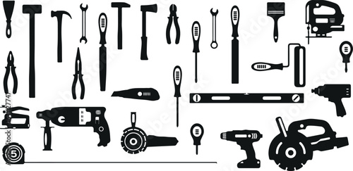 Hand Tools Vector Set – Hammer, Wrench, Screwdriver, Spanner, Hardware, Workshop, Construction, Maintenance, Mechanic, DIY, Repair, Building Tools, Equipment, Carpentry, Industrial, Graphic