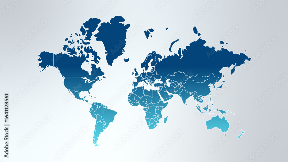 Obraz premium Vector world map with country borders, infographic symbol. Blue gradient. International global illustration for business, web design, presentation, media, news, travel destinations