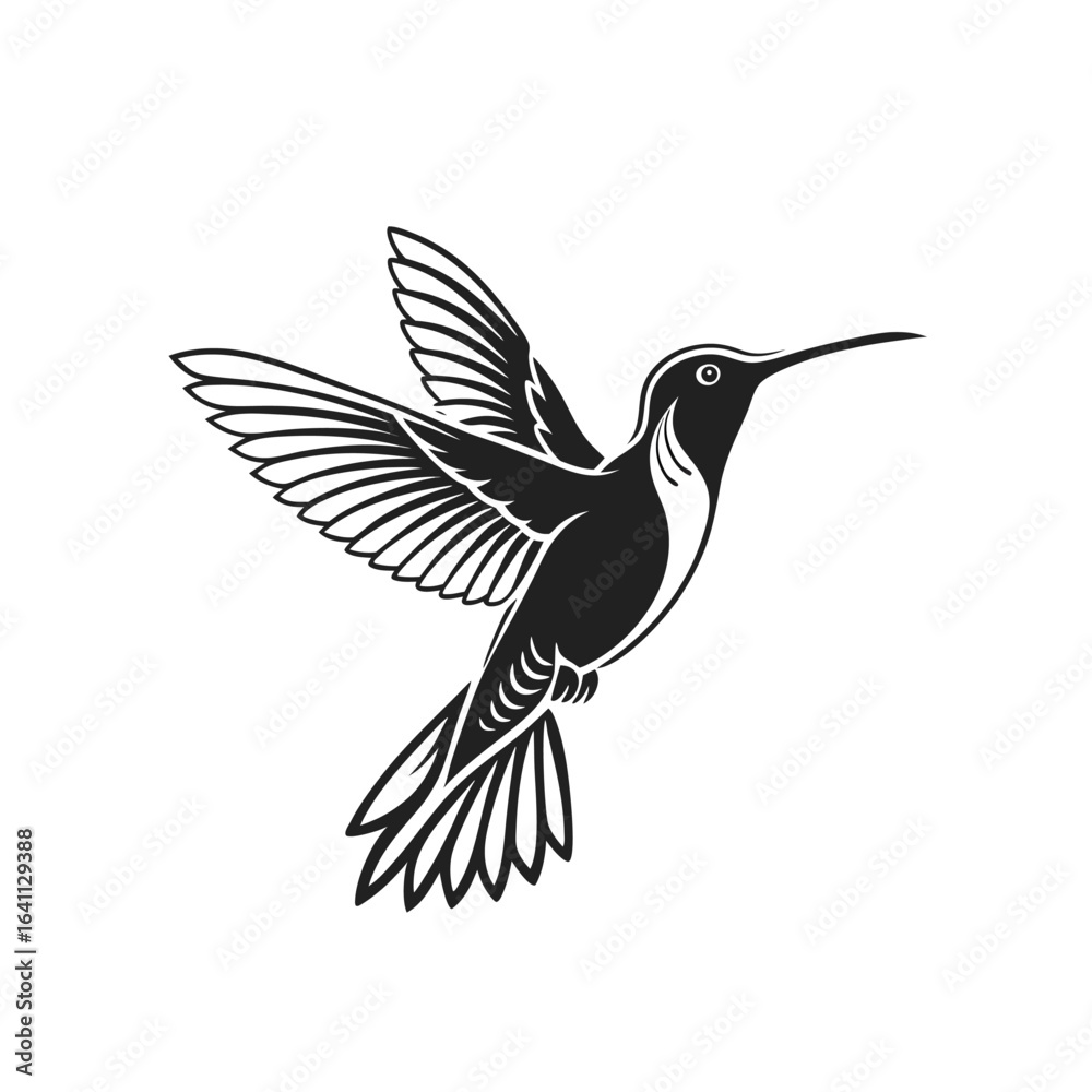 Obraz premium Flying Hummingbird Silhouette Vector – Elegant Tropical Bird Black Icon Design