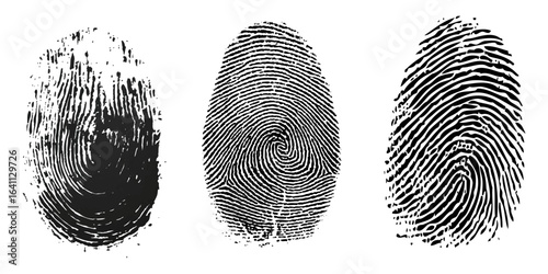 Group of Finger Print on white Paper. Black and White. 	isolated, transparent background