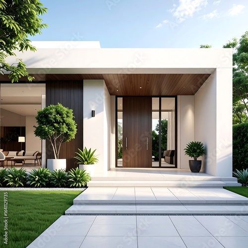 Wallpaper Mural Modern house exterior, showcasing minimalist design, clean lines, and a spacious entryway Torontodigital.ca