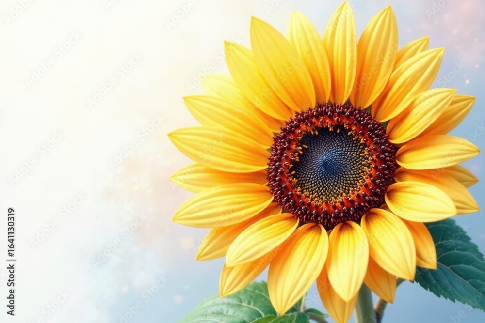Obraz premium Close-up watercolour sunflower detail, soft hues, delicate petals , soft, green