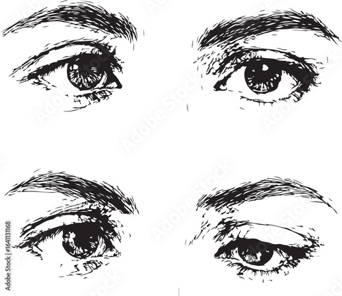 Four close up sketches of human eyes in different expressions