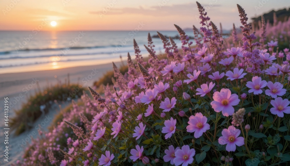 Fototapeta premium flower field at sunset