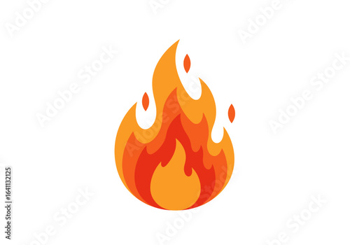 An illustration of a flame depicted in bright orange and red hues on a white background