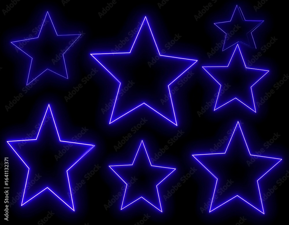 Neon blue stars on black background Neon blue stars on black background