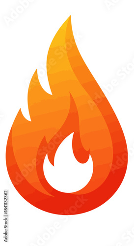 A vibrant flame graphic in hues of yellow orange and red set against a stark white background