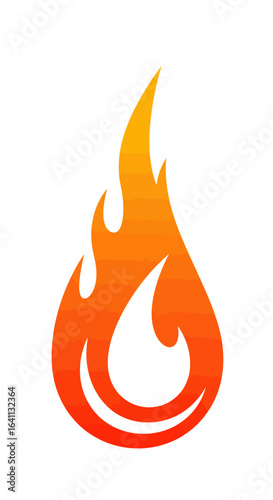 An orange and yellow flame with a rounded bottom and pointed top