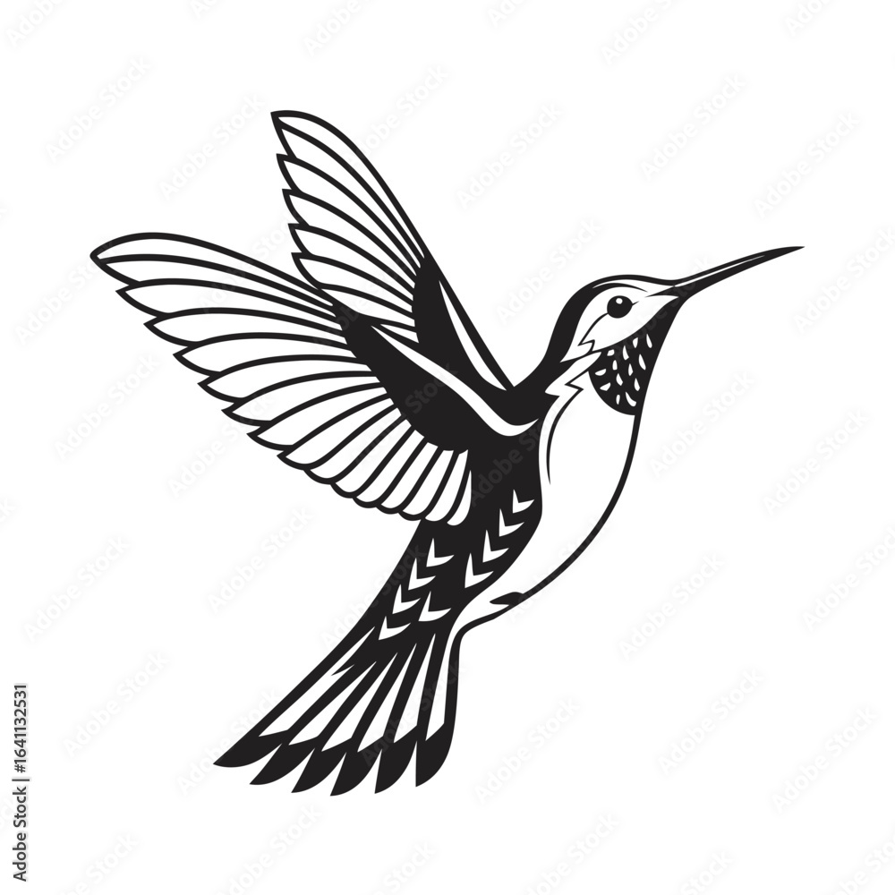 Obraz premium Flying Hummingbird Silhouette Vector – Elegant Tropical Bird Black Icon Design