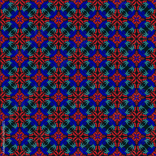 Beautiful seamless red and blue flowers