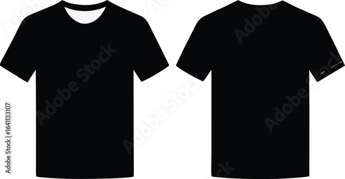 Vector art of black tshirt front and back view isolated on white background for mockup design