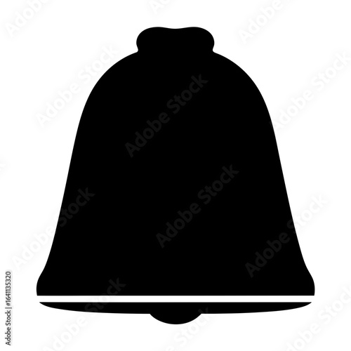 Silhouette of a Simple Bell with Clapper, Isolated on White Background