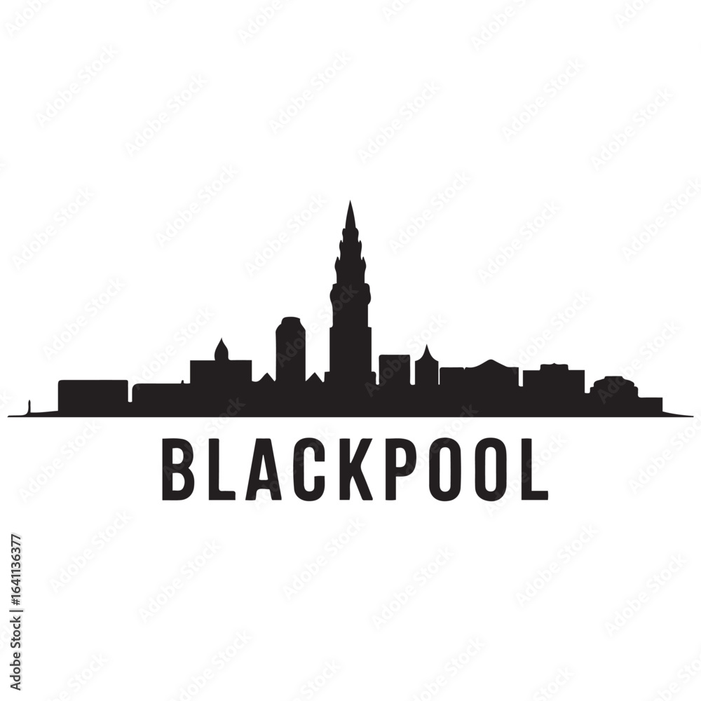 Obraz premium Blackpool skyline silhouette. Vector illustration. Vector black silhouette. with white background.