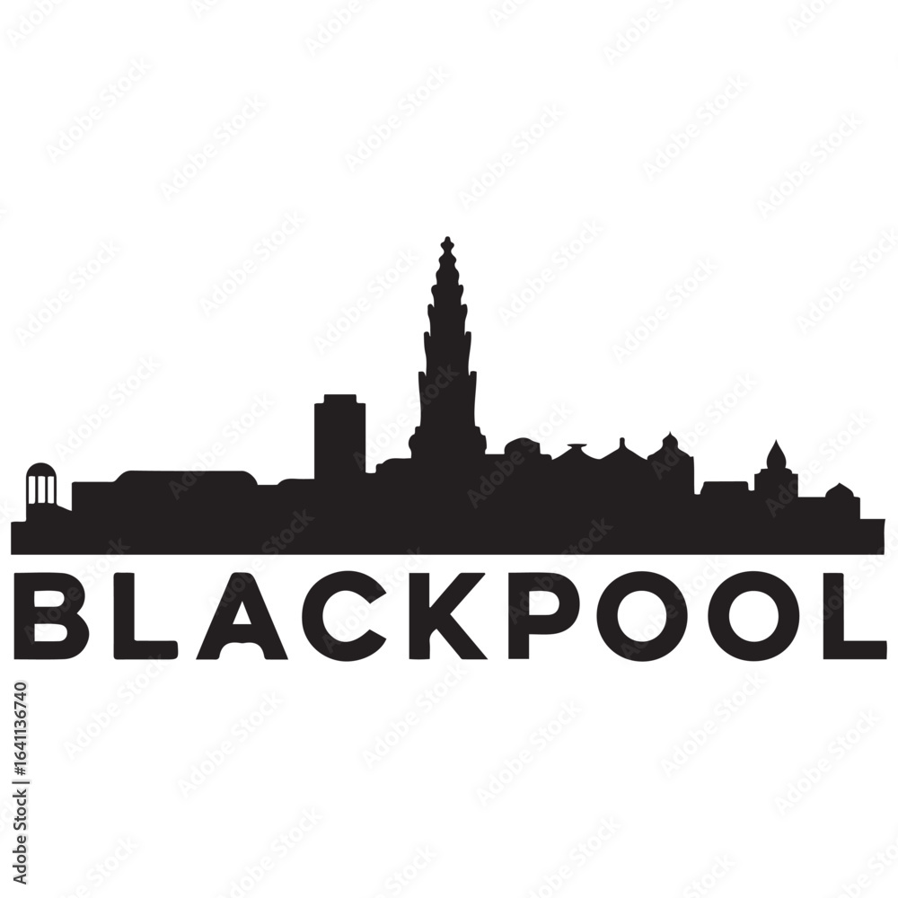 Fototapeta premium Blackpool skyline silhouette. Vector illustration. Vector black silhouette. with white background.