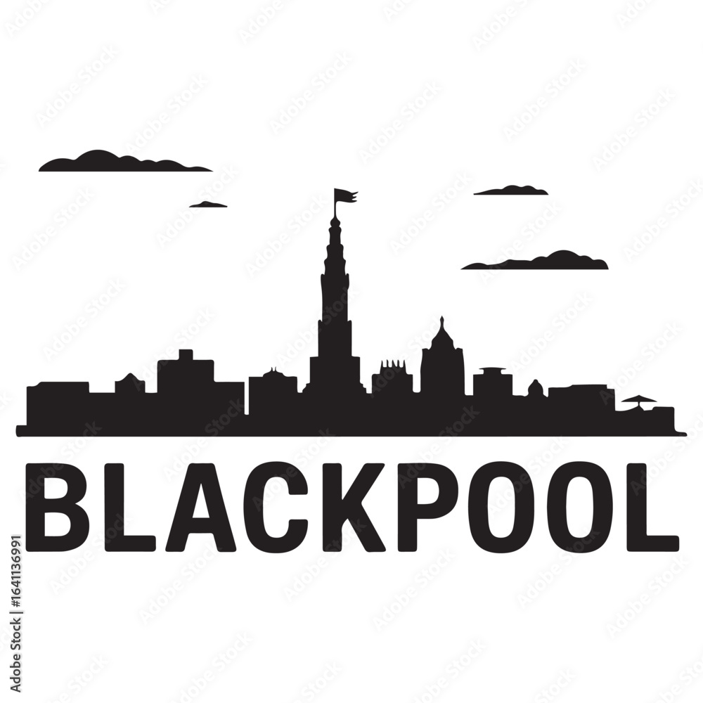 Fototapeta premium Blackpool skyline silhouette. Vector illustration. Vector black silhouette. with white background.