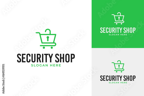 Abstract shopping cart with lock symbol for online retail security vector logo design template