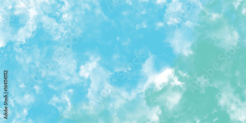 Watercolor cloudscape abstract art featuring sky blue and green tones for artistic backgrounds and graphic designs