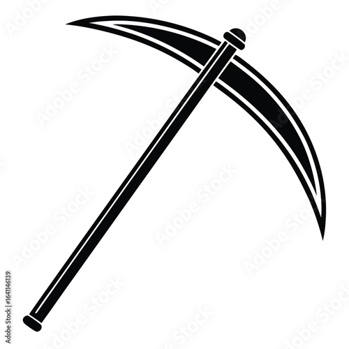 Black scythe silhouette on white background sickle