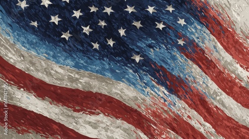 Vibrant Brushstroke Interpretation of the Iconic National Flag with Stars and Stripes