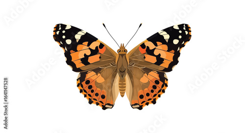 Detailed Vector Illustration of a Painted Lady Butterfly with Intricate Wing Patterns