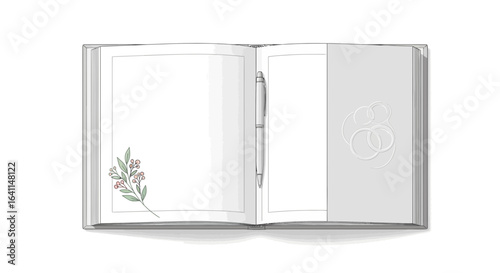 Elegant open book with pen and floral detail ideal for journaling or note taking