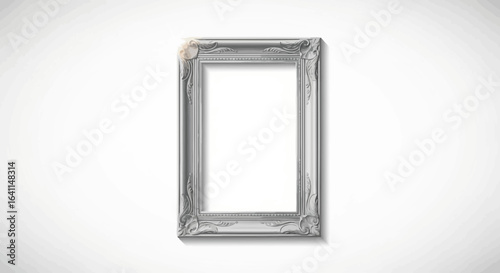 Elegant silver picture frame with ornate details on a white background