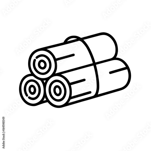 Outlined icon of stacked firewood logs – traditional fuel for winter warmth and fireplaces