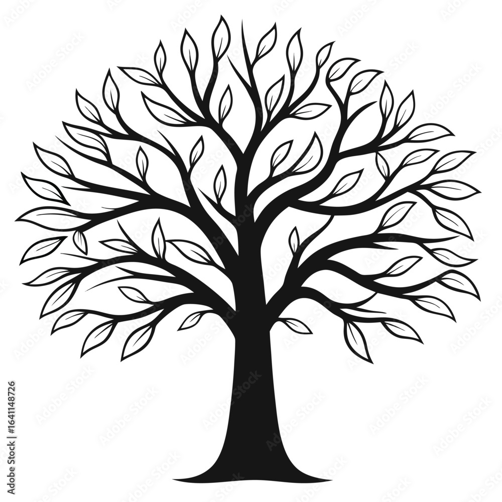 Obraz premium Black silhouette stylized tree with white leaves vector