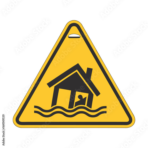 Isolated pictogram showing a house submerged in water, symbolizing flooded building and a flood area or emergency situation.

